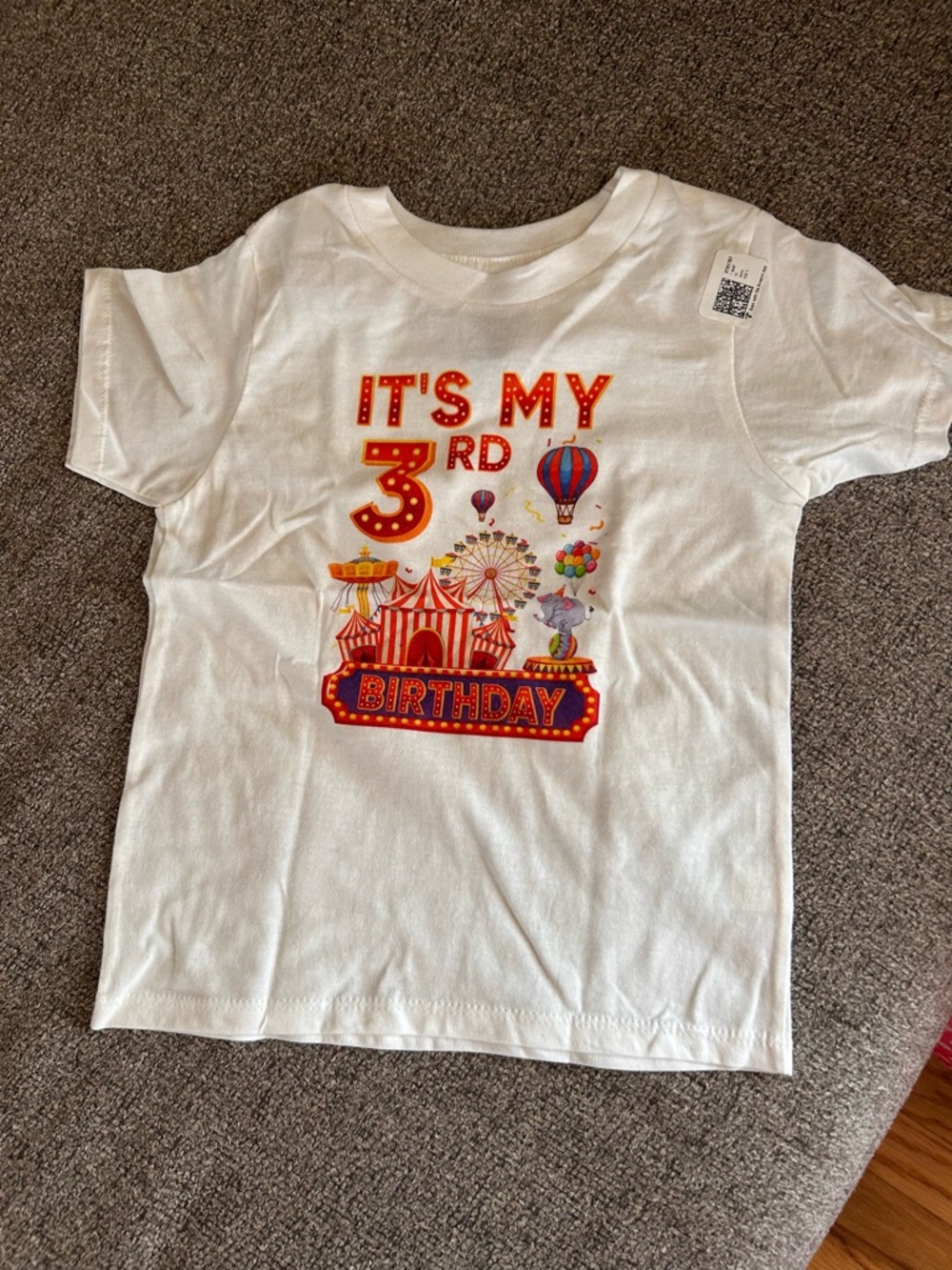 Gildan White Kids Birthday Tee with Red and Yellow Carnival Print